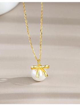 s925纯银蝴蝶结珍珠项链