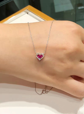红宝石爱心纯银锁骨链女