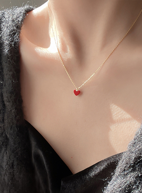 纯银本命年小红心锁骨项链女