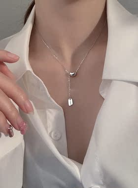 纯银幸运豆设计感锁骨项链女