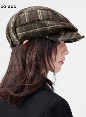 Lacoco日系复古格纹贝雷帽女