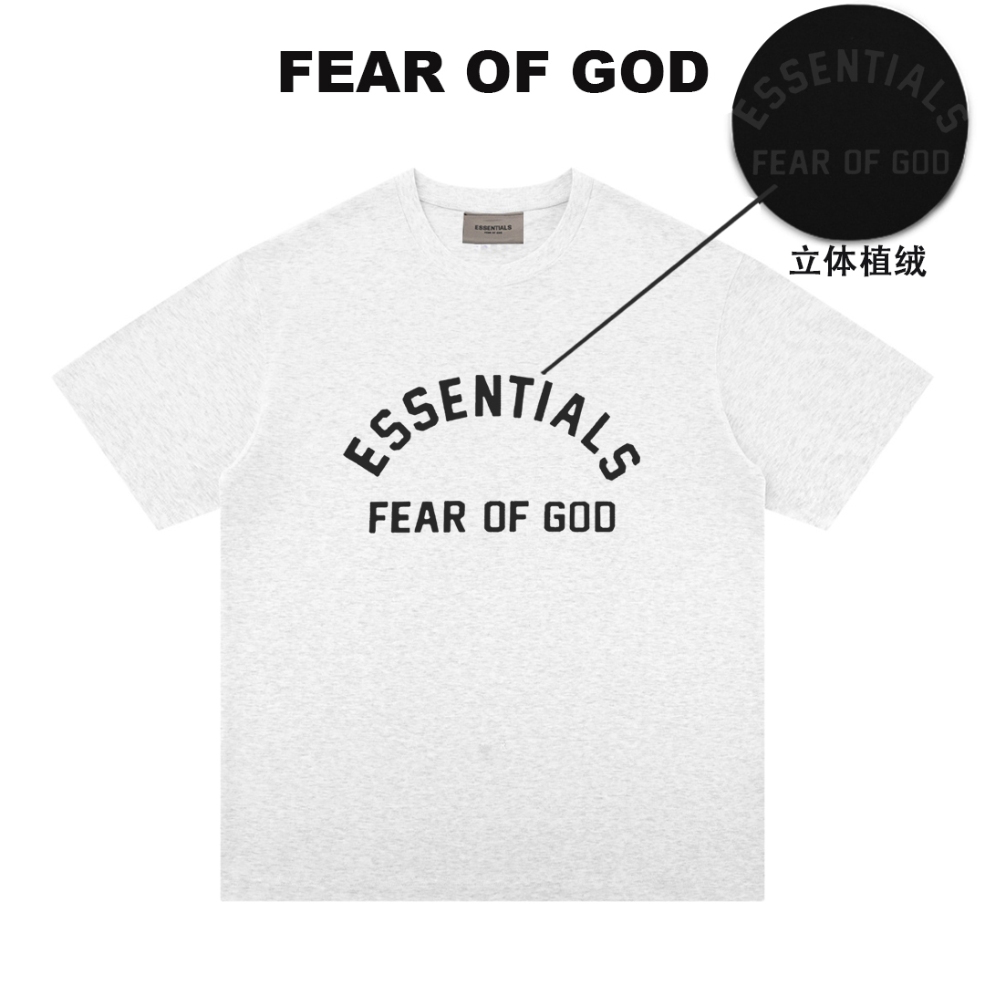 FEAR OF GOD 王嘉尔同款植绒字母短袖ESSENTIALS高街FOG宽松T恤男 - 图2