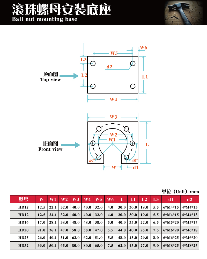 link cnc滚珠丝杆螺母座开口固定铝块转换块 HD12 HD16 HD20-图2