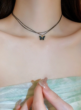 黑色蝴蝶项链女2025新款爆款轻奢小众锁骨链高级感choker裙子配饰