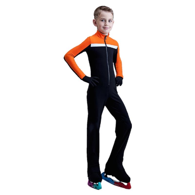 儿童花样滑冰服训练服滑冰服套装成人表演裤子溜冰球加绒男童服装 - 图3