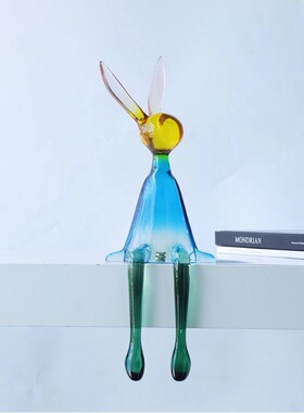 北欧轻奢透明坐姿吊脚兔子摆件书柜客厅电视柜玄关样板间创意装饰