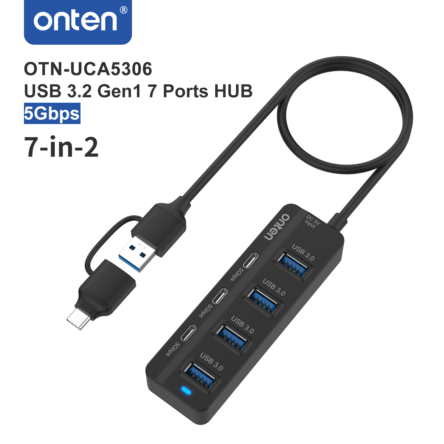 UCA5306集线器7in2 USB3.2 GEN1 7口HUB MACBOOK电脑高速分线器 - 图3