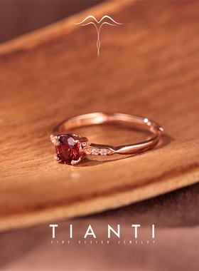 天然鸽血红石榴石戒指简约通勤款