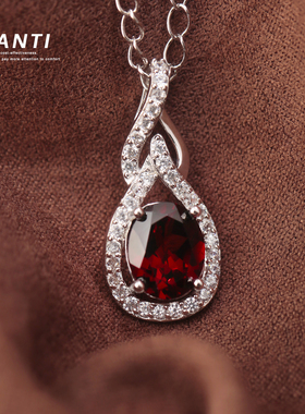 天然红石榴石宝石吊坠通体S925银
