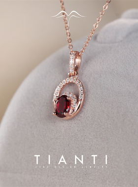 正品天然红石榴石宝石吊坠锁骨链