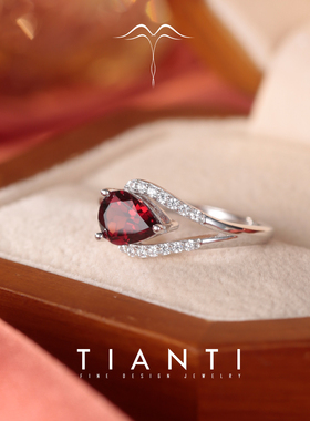 TIANTI小众设计感石榴石纯银戒指