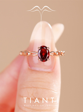 TIANTI正品天然石榴石纯银戒指