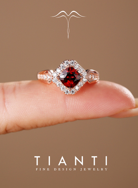 正品天然石榴石纯银镶嵌复古戒指