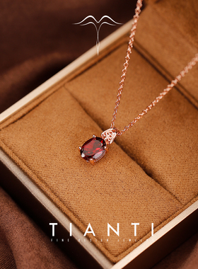 正品天然红石榴石宝石吊坠锁骨链