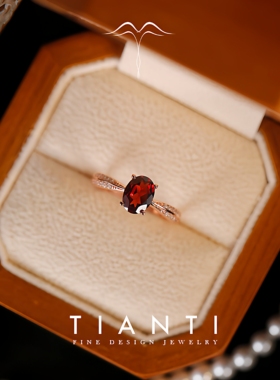 天然鸽血红石榴石宝石纯银戒指女