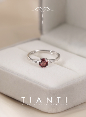 天然石榴石戒指纯银不掉色高级感