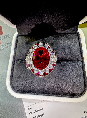 明星同款梵家高定8克拉培育鸽血红戒指豪镶银镀金