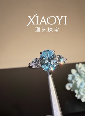 2ct冰川海蓝三生石戒指海蓝宝色优雅百搭简单大方925银