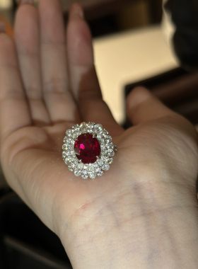 5克拉培育皇家蓝鸽血红戒指奢华高级珠宝通体925银大气百搭