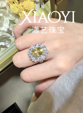 蜜蝶香蕉花【黄蓝宝培育5ct】戒指时尚重工豪镶925银