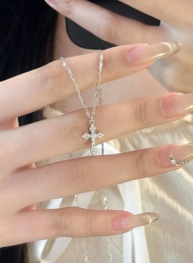 S999纯银十字架项链女轻奢小众高