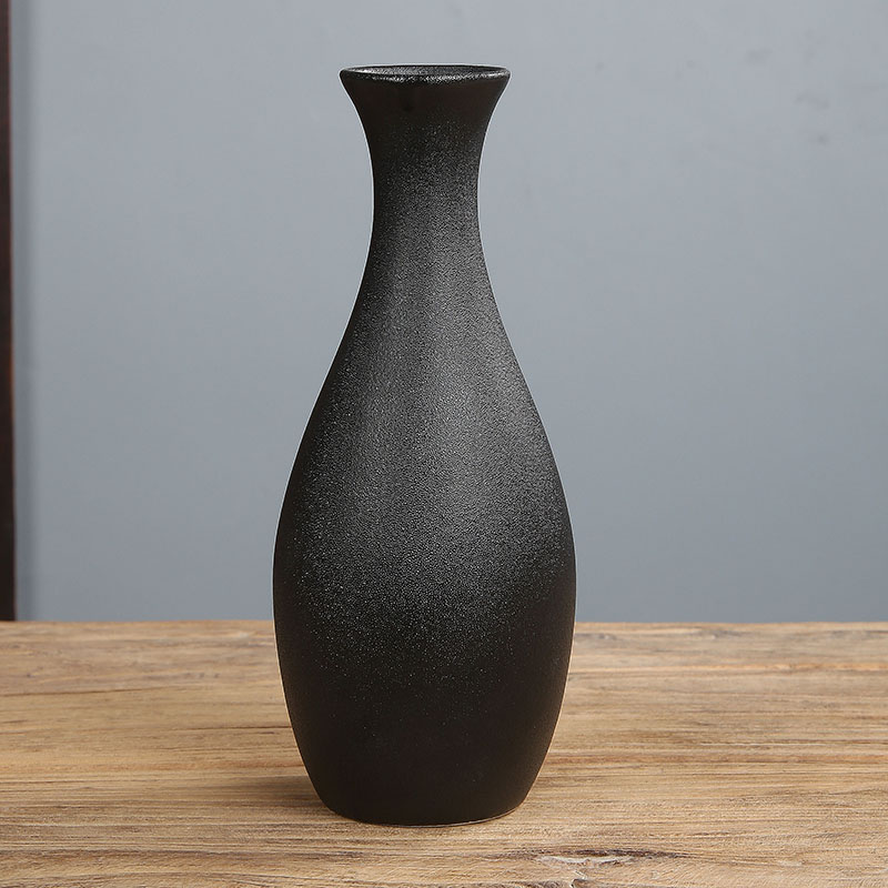 黑色陶瓷花瓶净瓶小花瓶复古摆件器干花粗陶创意客厅水培居家装饰,淘宝优惠券,粉丝福利购,淘宝优惠卷