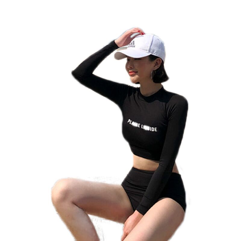 黑色長袖防曬泳衣女溫泉速干度假休閑沖浪浮喬 學生分體潛水服 黑色長袖防曬泳衣女溫泉速干度假休閑沖浪浮喬 學生分體潛水服