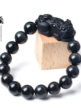 晶万顺天然黑曜石貔貅貔貅手链