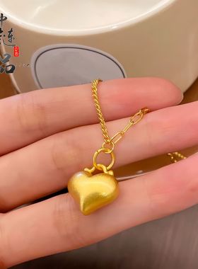 金店同款古法沙金爱心桃心形吊坠 铜镀金爱心项链挂坠diy配件