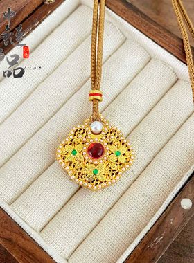 金店同款古法沙金镶贝珠花丝如意锁包吊坠新中式宫廷风如意锁