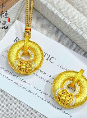 【金店同款高保色】古法沙金镶钻镂空福泰安康葫芦平安扣吊坠女