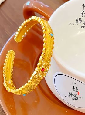 金店同款高保色古法沙金珐琅彩镂空花丝蝴蝶手镯 新中式蝴蝶手环