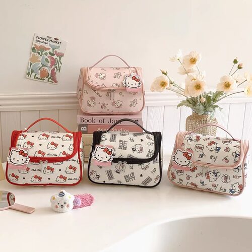 正版授权HelloKitty手提化妆包半定型大容量化妆箱出游洗漱收纳包 - 图0