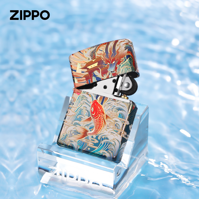 Zippo官方正品中国设计师鱼跃龙门传统包银烫金送老公打火机礼物