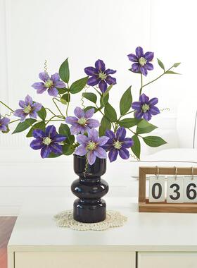 仿真花铁线蓝黑色花瓶家居假花装饰花插花客厅餐桌电视柜桌面摆件