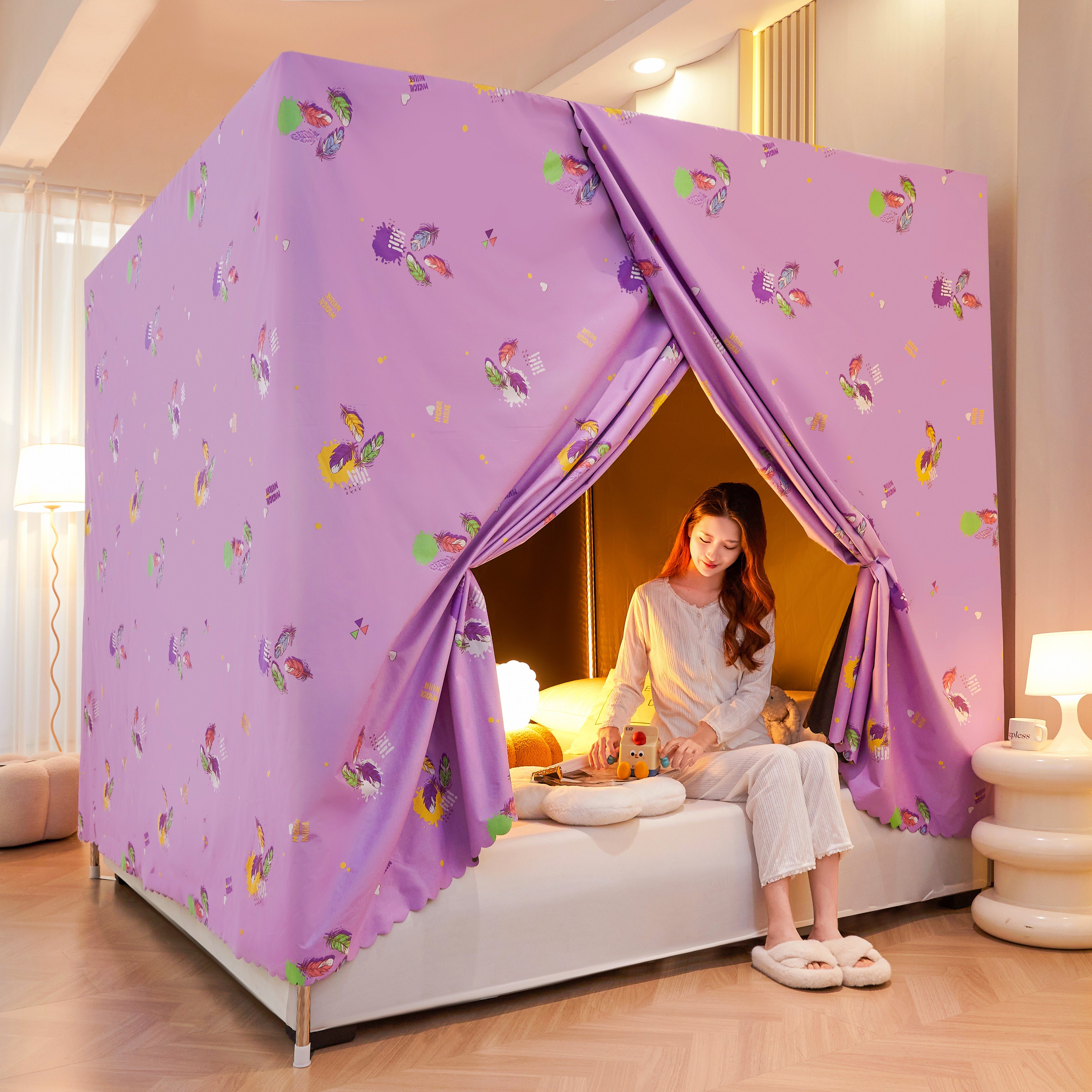 床幔全遮光布蚊帐一体式遮光床帘全遮光床帘单开门保暖床帐挡风,淘宝优惠券,粉丝福利购,淘宝优惠卷