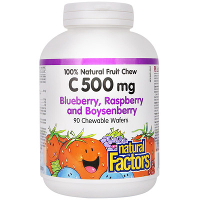 NaturalFactors天然维生素C咀嚼片高浓度果味VC加拿大进口维c90片