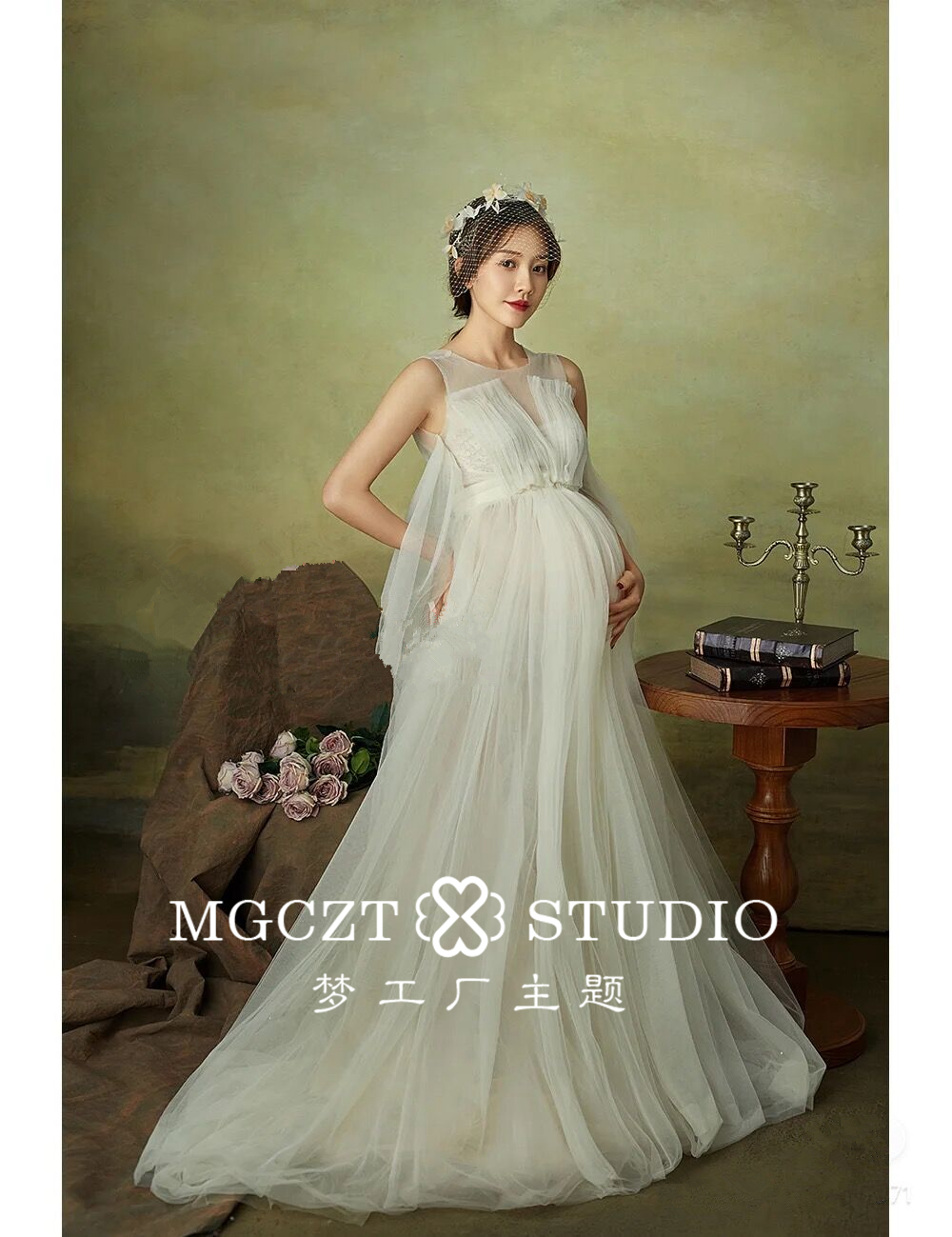 影楼摄影拍照写真白色孕妇孕妇礼服孕味艺术主题写真拍照服装 - 图2
