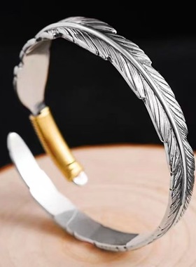 复古做旧羽毛手镯开口简约
