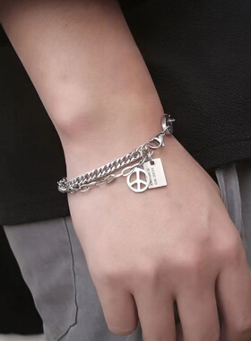情侣钛钢嘻哈潮吊牌双层手链