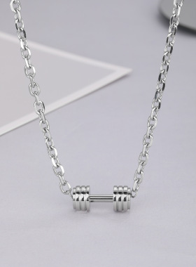 欧美嘻哈哑铃项链男潮钛钢