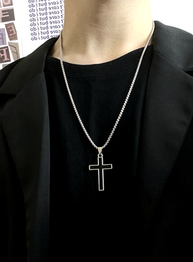 嘻哈黑色十字架项链情侣