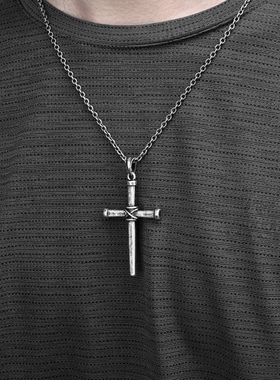 做旧钛钢钉子十字架项链
