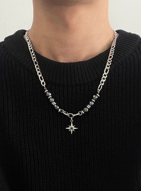 幻彩黑曜石星耀钛钢项链