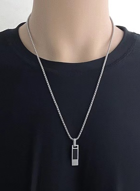 小众设计情侣钛钢双层方块项链
