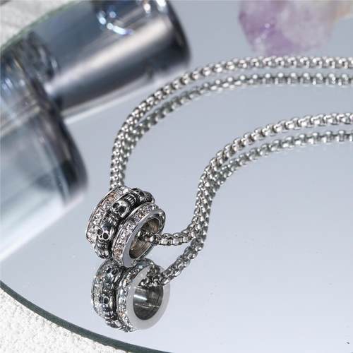 男潮高级感嘻哈风骷髅头转运珠钛钢项链百搭可旋转小蛮腰毛衣链女 - 图0