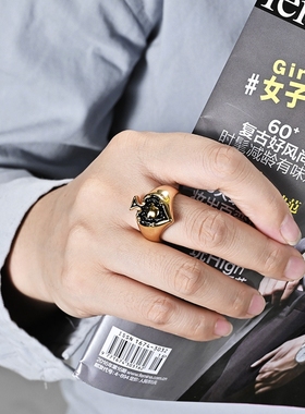 欧美暗黑风黑桃A骷髅戒指