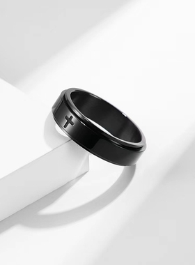 2021新款欧美简约十字架旋转戒指