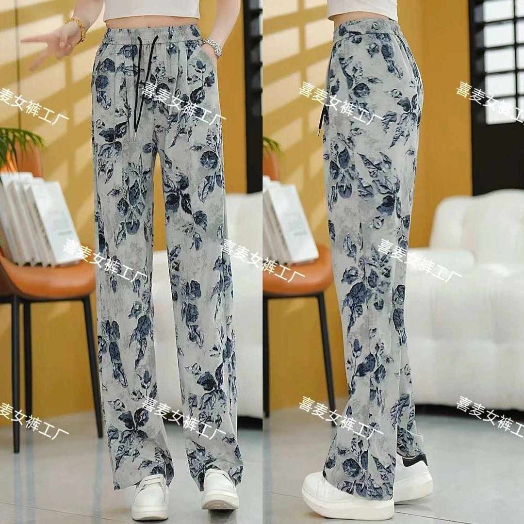 大码女装胖mm2025夏季薄款印花阔腿女休闲裤显瘦高腰宽松拖地裤子,淘宝优惠券,粉丝福利购,淘宝优惠卷