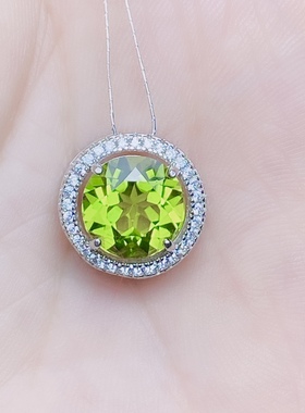 圆9×9天然橄榄石吊坠女S925银白金色时尚经典玫瑰金色时尚经典款